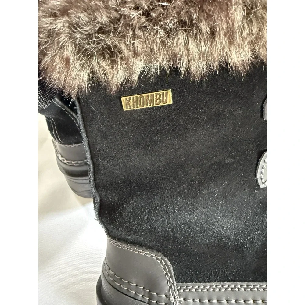 KHOMBU WOMEN'S SIZE 9 BLACK MID CALF FAUX FUR LINED WINTER SNOW BOOTS